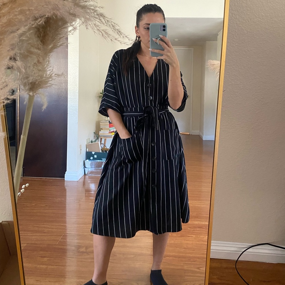 Pinstripe button up dress